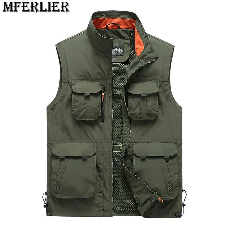 

Men's Vest Tactical Webbed Gear Coat Summer Photographer Waistcoat Many Pocket Mesh Work Sleeveless Jacket Male Large 6XL