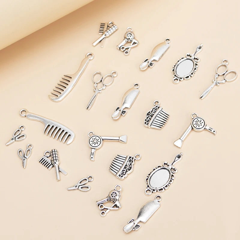 Trendy 20pcs/lot Mixed Mirror Hairdryer Scissors Comb Charms Pendant For Jewelry Making DIY Handmade Bracelet Accessories