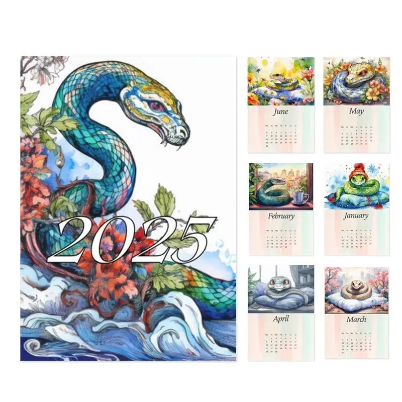 2025 Snake Calendar 12 Months Wall Monthly Calendar Wall Planner Snake Calendar Paper Planning Organizing Bright Flipping Wall