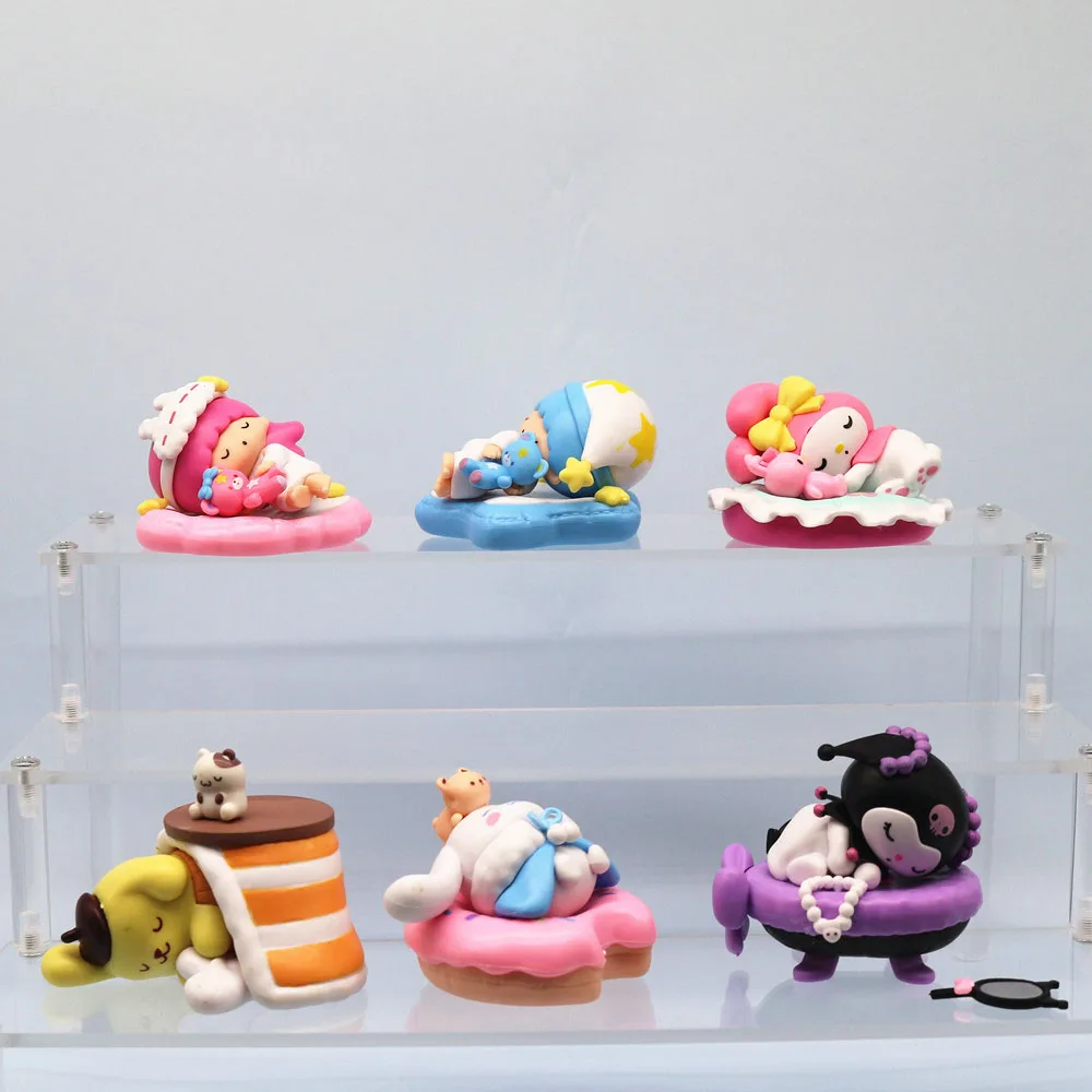 

6 шт./партия Sanrio персонажи, серия «засыпание», ПВХ Модель, экшн-фигурки, игрушки, симпатичная кукла Kuromi Melody Cinnamoroll, подарок на день рождения