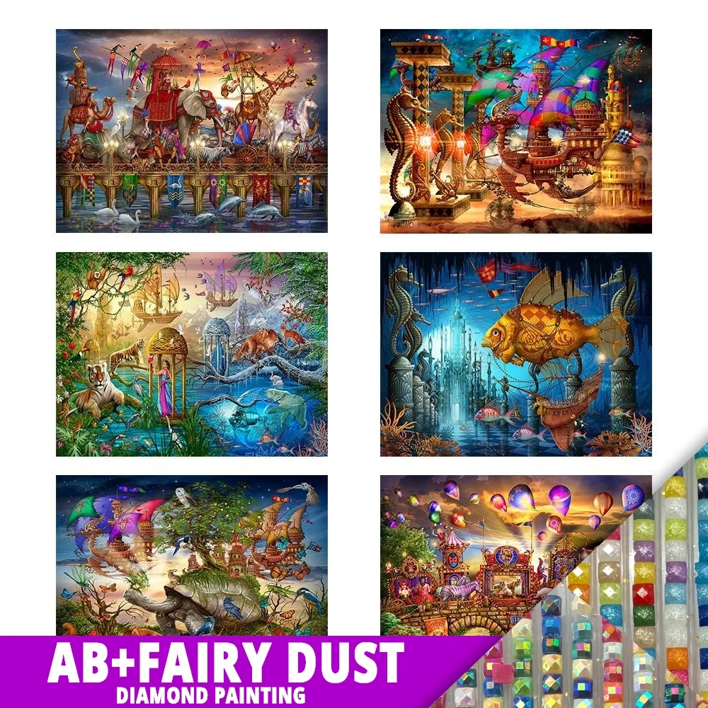 AB Fairy Dust-pintura de diamante completo 5d Diy, bordado de animales, taladro, circo, León, Delfín, mosaico, punto de cruz, arte hecho a mano, Hobby