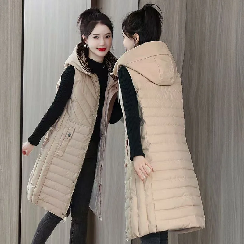 In Autumn Winter Of 2024 New Fashion Eiderdown Cotton Vest Women's Long Style Korean Slim Plus Size Slim Horse Vest Jacket With