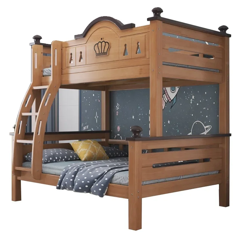 Children Bedroom Furniture Sets Multifunction Baby Mediterranean Style Modern Solid Wooden Bunk Bed for Kids