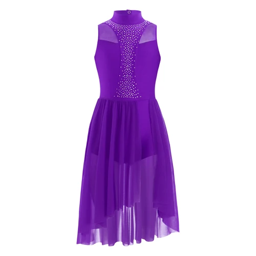 Imagen 2 del producto Vestido de baile de patinaje artístico para niñas, sin mangas, brillante, con diamantes de imitación, litúrgico, lírico, contemporáneo, vestidos modernos de salón, vestido largo