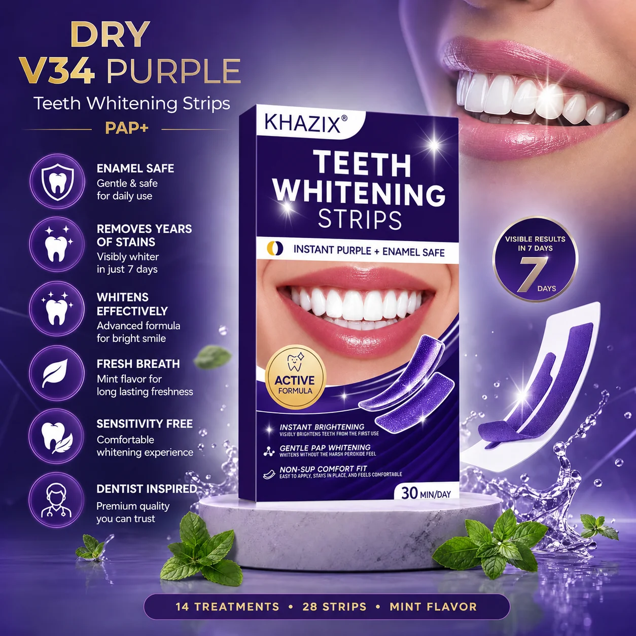 1/7 pairs Teeth Whitening Strips for Whiter-Looking Smile, Flexible Tooth Strips Easy to Apply for Daily Cosmetic Care