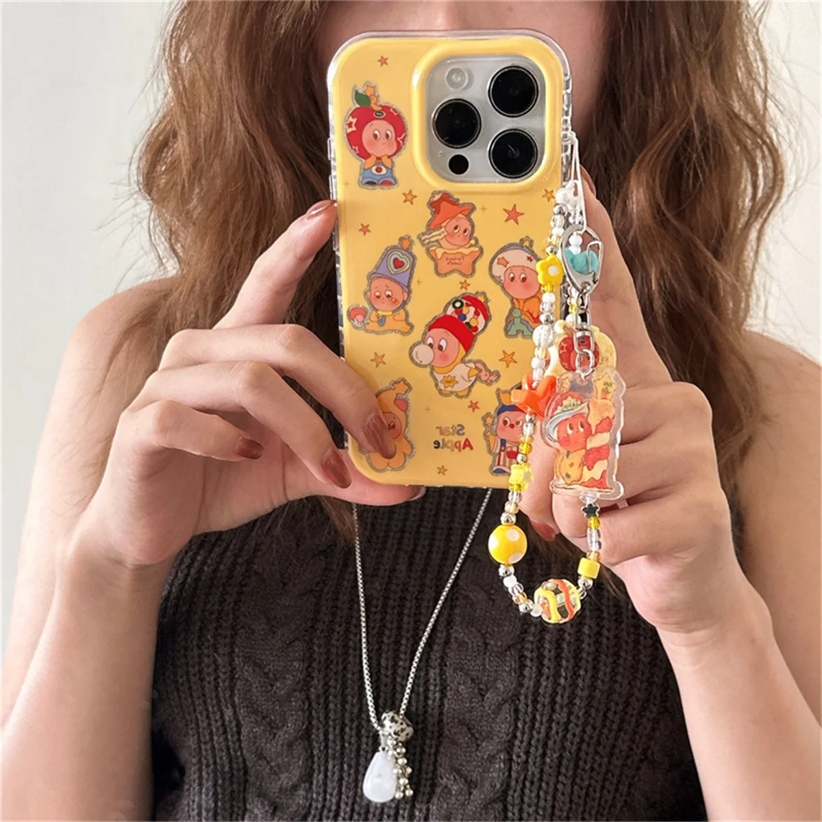 

Funny Cute Catoon Star Boy Phone Case For iPhone 17 Pro 14 15 13 16 Pro Max Back Cover with Chain Shockproof Cases Capa