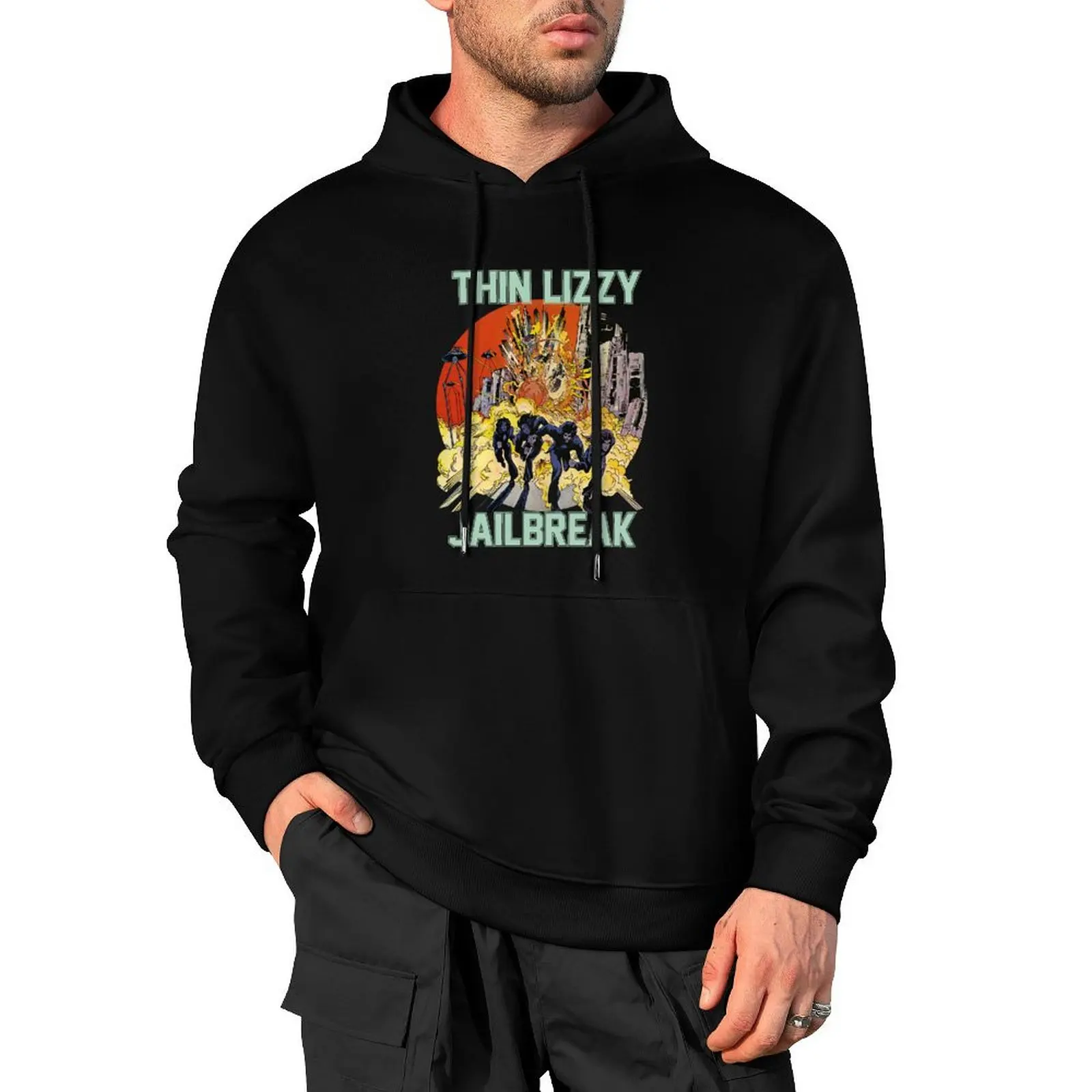 

Thin Lizzy Jailbreak Explosion Vintage Black Print T Shirt Pullover Hoodie autumn clothes mens clothing fashion men hoodie man