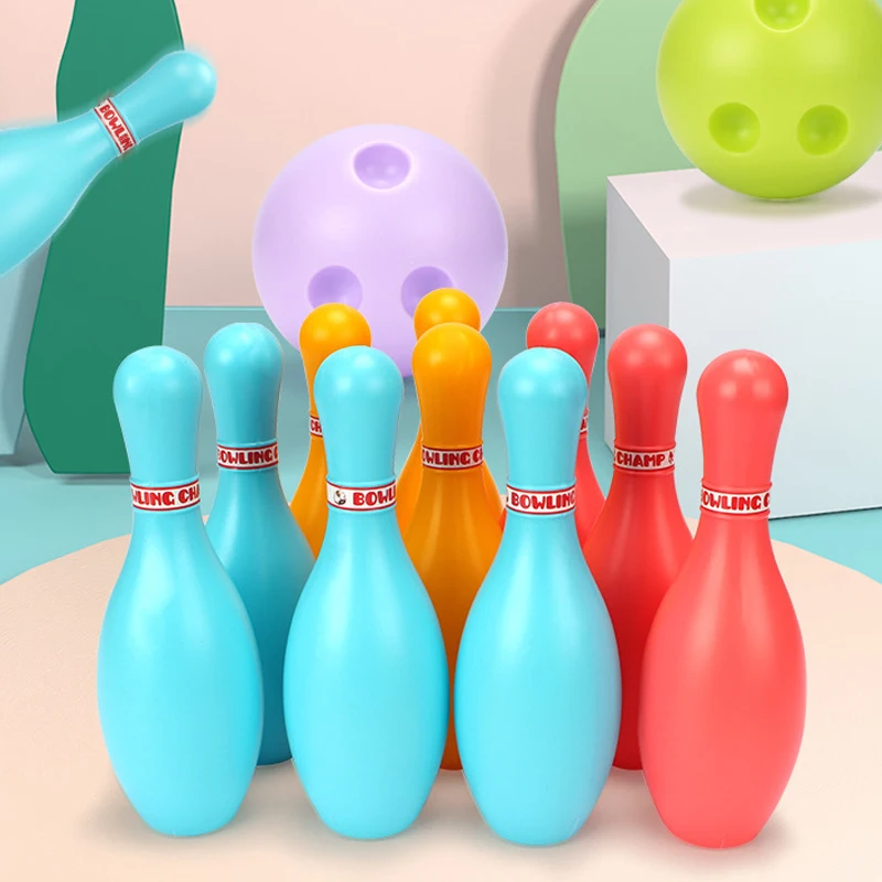 Bowling Set Plastic color 2Ball and 10Pins Bowling Games Outdoor Sports Indoor Exercise Ball Gutterball Funny Bowling Set TMZ