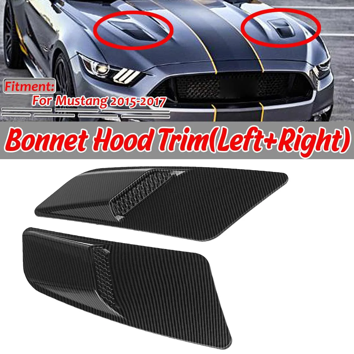 GT Style Car Front Hood Air Intake Trim Scoop Vent Guards Heat Hoods Cover Trim Panel for Ford Mustang 2015 2016 2017