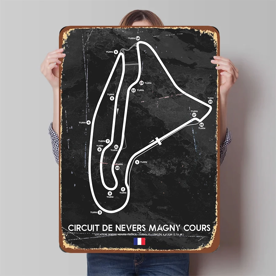 f1-circuit-de-nevers-magny-cours-franca-17-voltas-441-km-poster-de-metal-decoracao-de-arte-de-pista-de-corrida