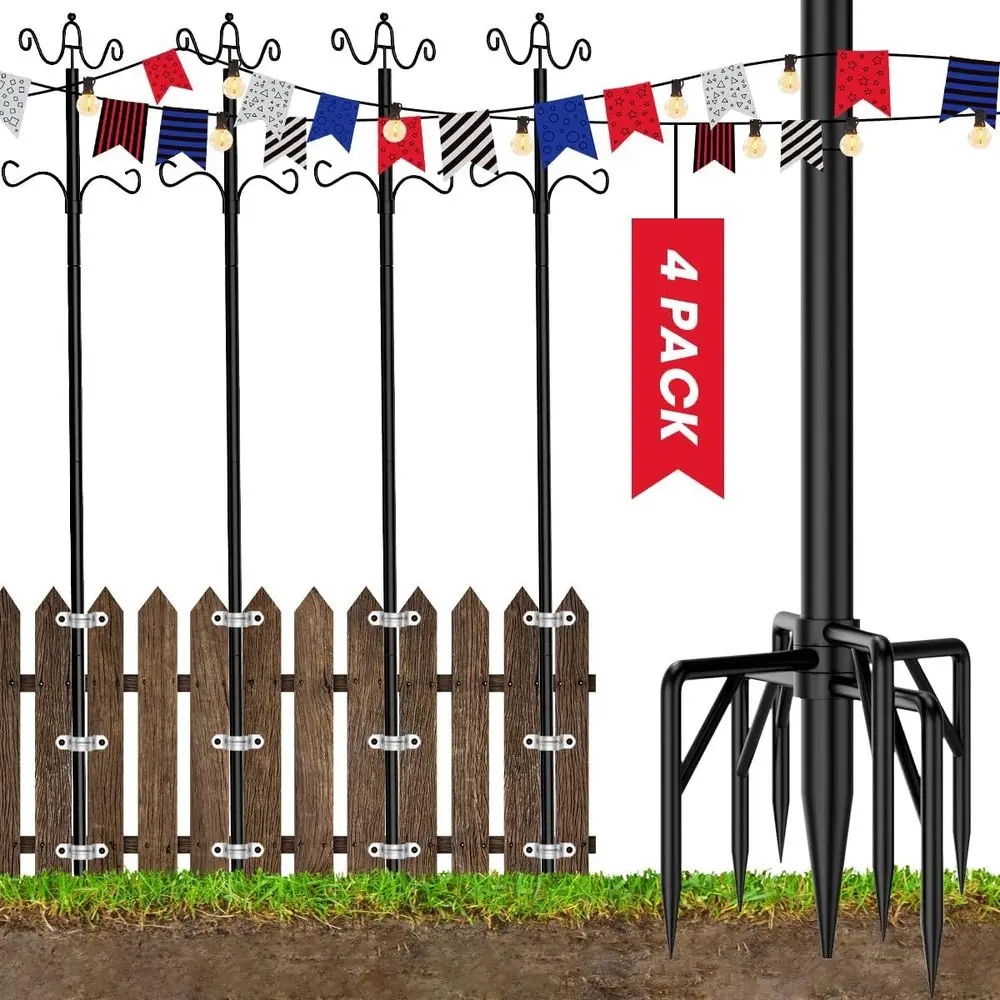 

Металлические опоры для гирлянд (9 шт.) с крючками для уличных гирлянд - Стойки для освещения патио, террасы, заднего двора