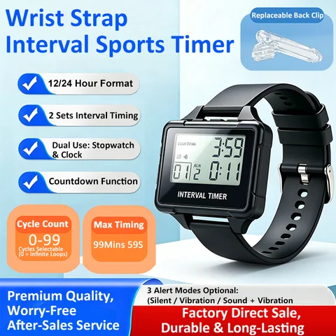 Electronic Interval Timer Vibration Backlit Interval Timer Watch Stopwatch Clock Interval Timer for Outdoor Running & Fitness