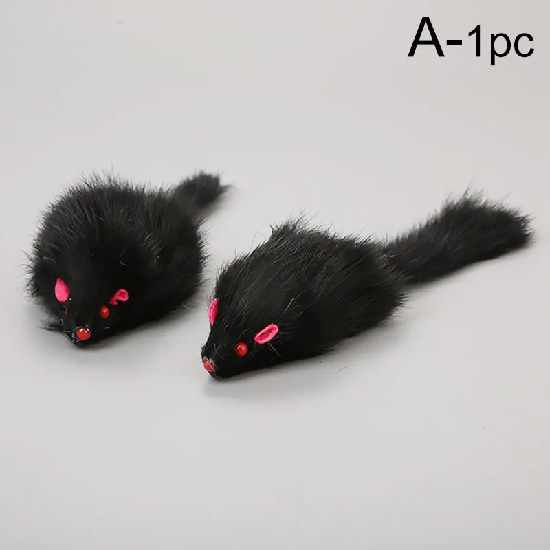 1Pc False Mouse Cat Pet Toys Cat Long-haired Tail Mice With Sound Rattling Soft Real Rabbit Fur Sound Squeaky Toy For Cats Dogs