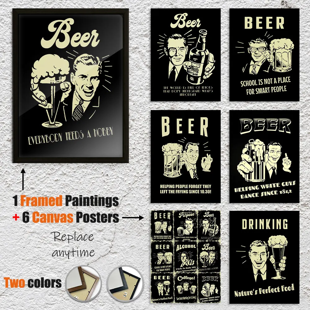

Купите 1, получите 6 бесплатно, 8*12, 12*16 дюймов холст постер мужское пиво, полированная рамка из плексигласа, винтажное настенное искусство для домашнего декора комнаты
