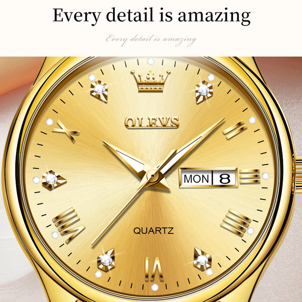 OLEVS Women Wrist Watch Original Watches for Ladies Waterproof Stainless Steel Luxury Quartz Woman Wristwatch Gold Reloj Hombre