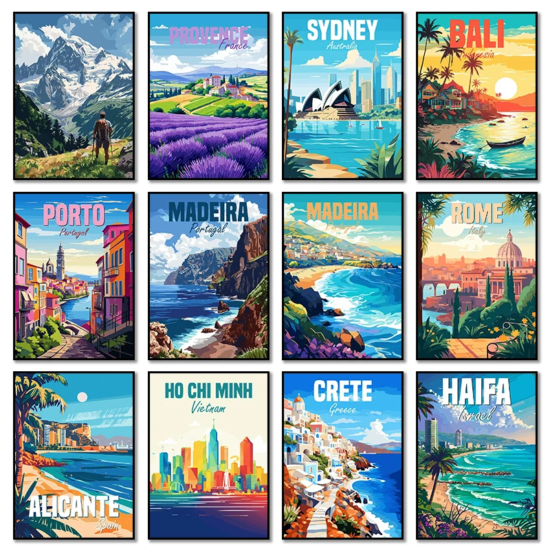 Póster De arte De viaje, España, Malaga, Roma, Porto, Madeira, Costa De Portugal, pintura en lienzo e impresión, imagen HD para sala De estar, hogar