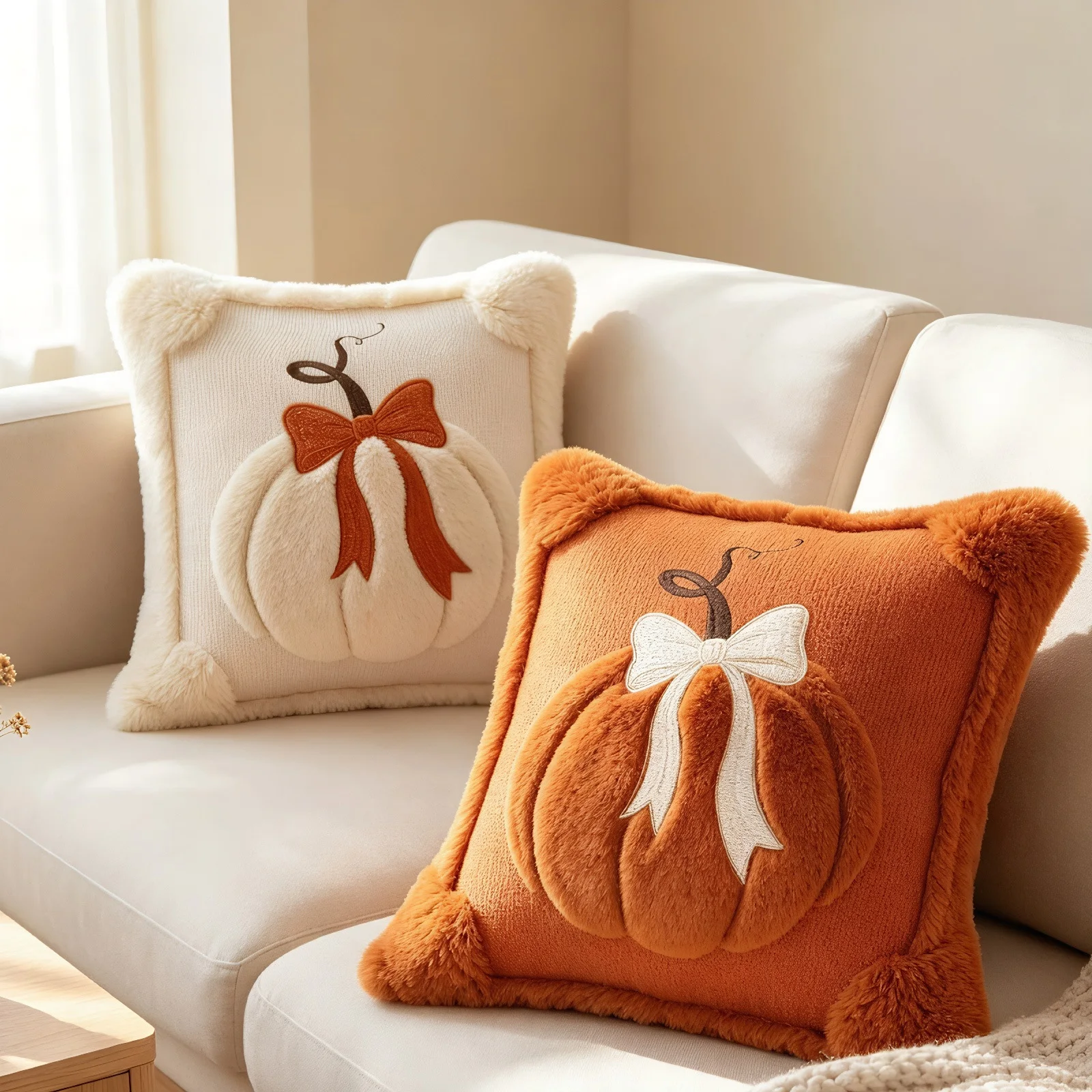 Soft Pumpkin Pillow Cover 18x18 Orange Fall Harvest Thanksgiving Halloween Sofa Cushion Case Autumn Farmhouse Decor