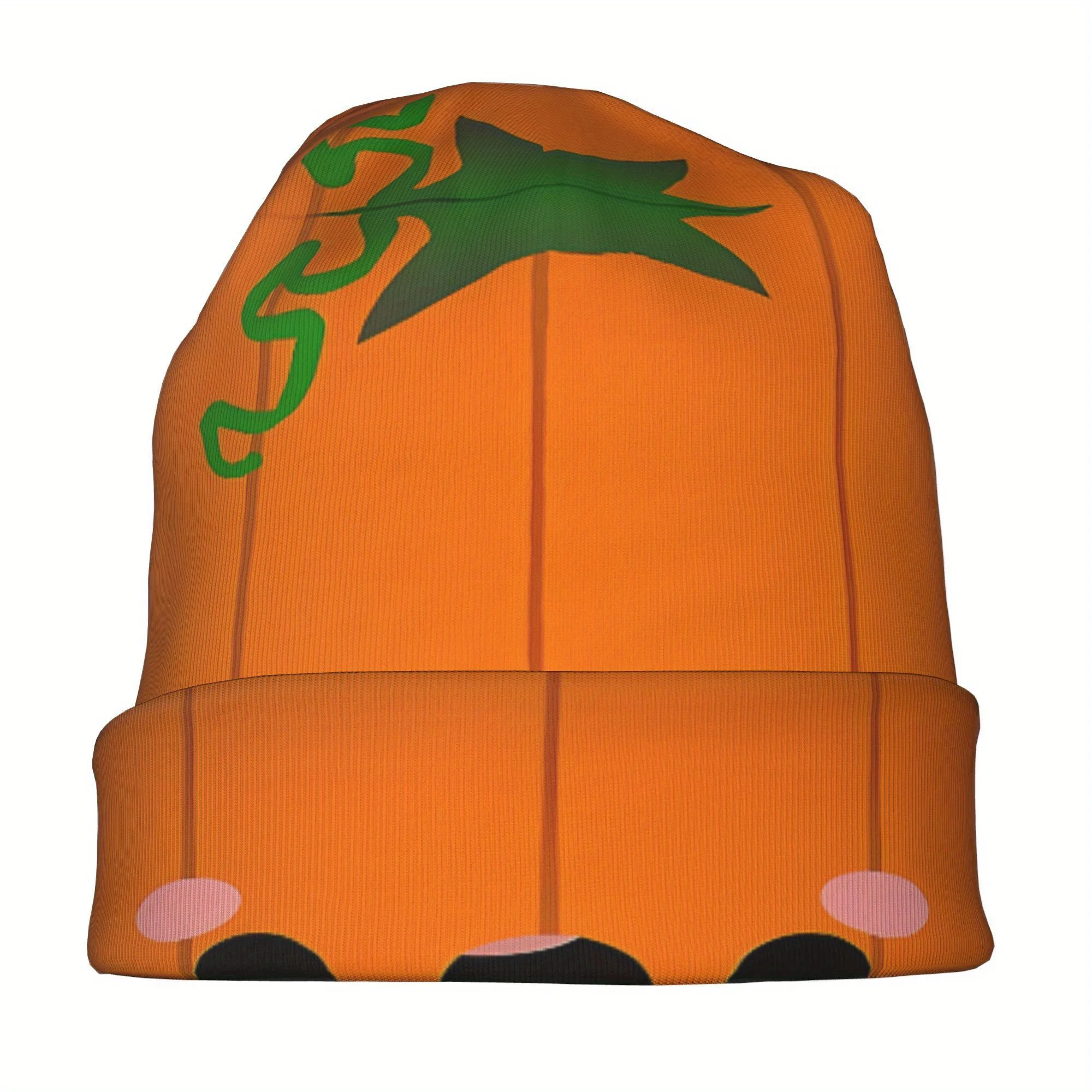 Cute Smiling Pumpkin Beanie Hat Soft Stretchy Slouchy Skull Cap Kawaii Cartoon Pumpkin Design Lightweight Warm Headwear