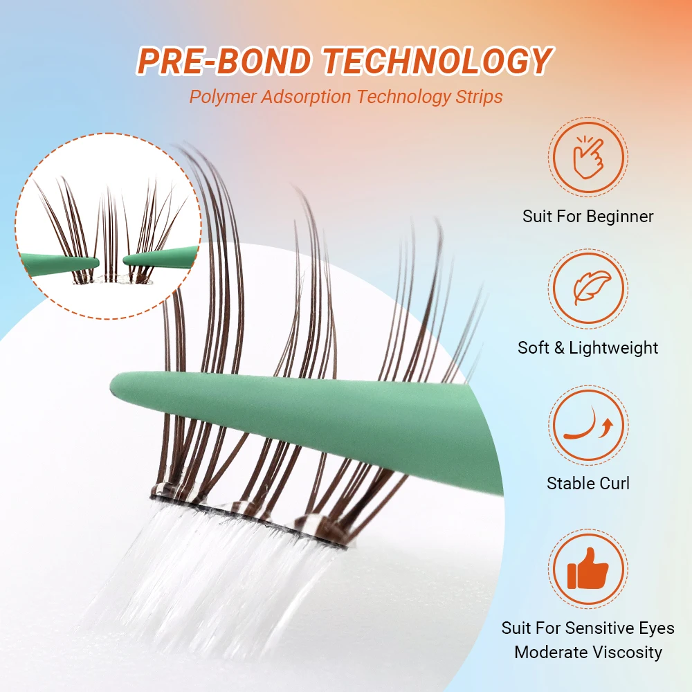 Lashtalk Pearl Feather Fluffy Dark Brown Self Adhesive Lashes Salt&Sugar Series Voluminous One Step Pre-Glued Press On Clusters