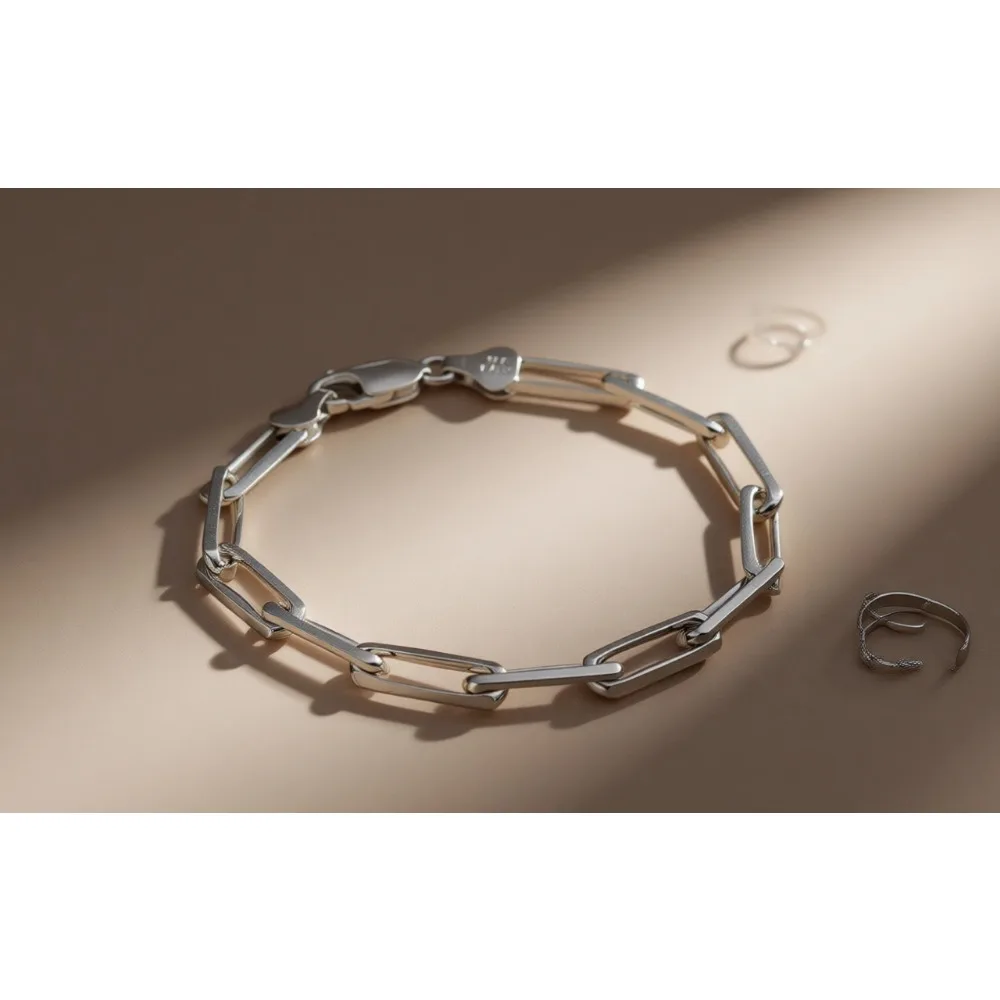 

Браслет-цепочка из цельного серебра 925 пробы, 5 мм, в стиле Paperclip, для женщин и мужчин, сделано в Италии