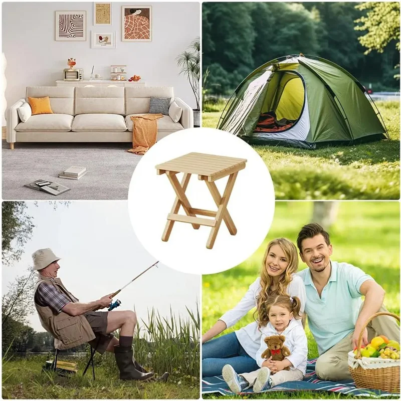 TKOH-Small كرسي بلا ظهر قابل للطي المحمولة كرسي خشبي خفيف الوزن قابل للطي خطوة البراز للطي القدم الراحة للخارجية #5