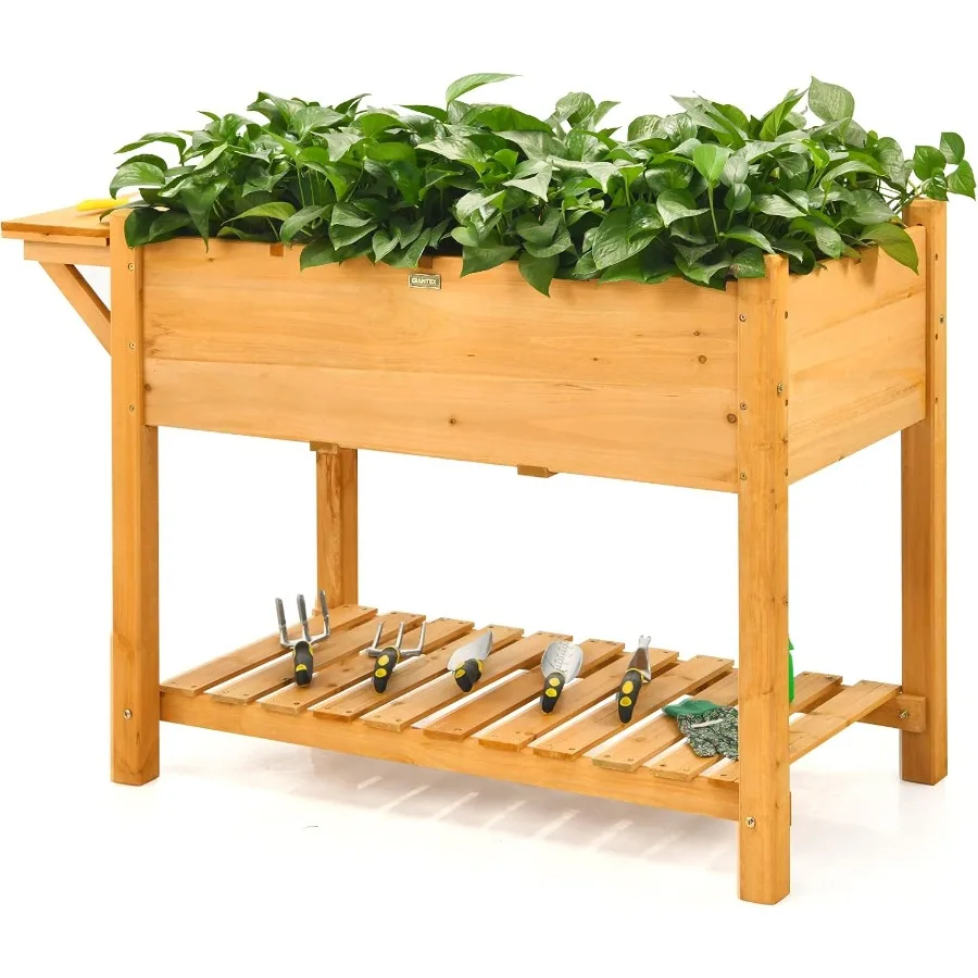 

Planter Raised Bed Elevated Raised Garden Box with 8 Grids and Side Work Table Outdoor Wood Plant Container Backyard Patio 48.5