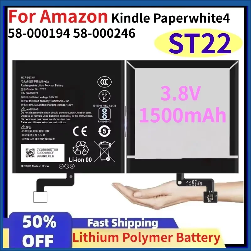 

ST22 3.8V 1500mAh Rechargeable Battery for Amazon Kindle Paperwhite4 58-000194 58-000246 Lithium Polymer Batteries + Free