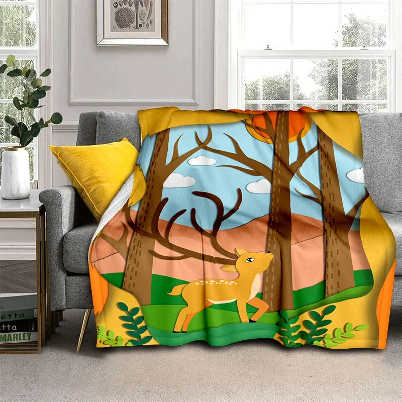 Elk Forest deer Cartoon Pattern printing Manta Sofa Bed Cover Soft Blanket Plaid Soft Warm Flannel Throw Blankets Fans Gifts