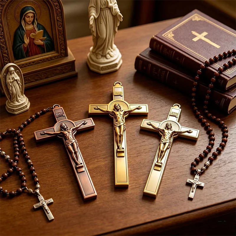 New 2026 Premium Metal Wall Hanging Crucifix with Enamel Inlay for Christian Home Altar Prayer and Religious Faith Display G
