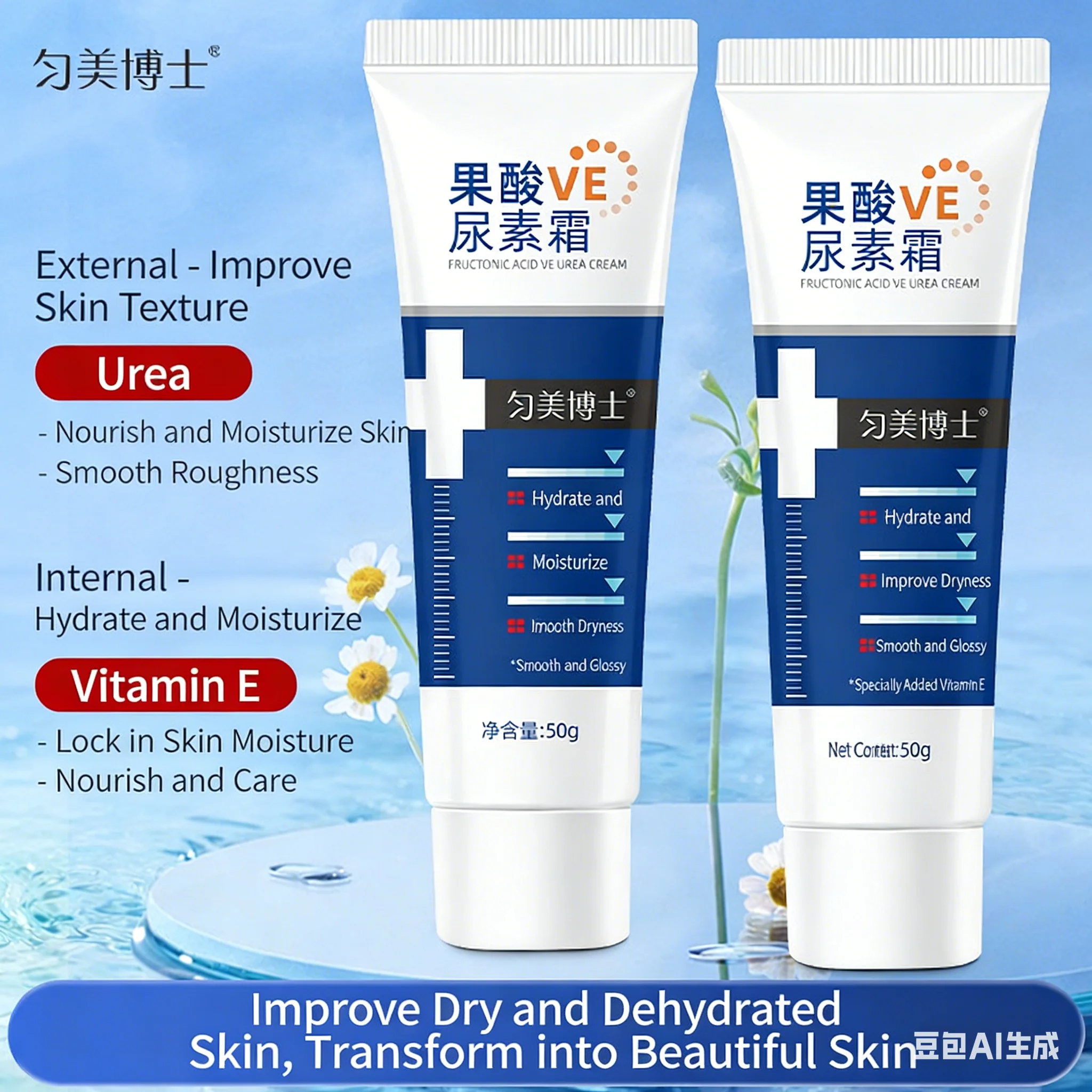 50g Fruit Acid Vitamin E Urea Cream, Moisturizing Hydrating Body Lotion for Keratosis Pilaris Chicken Skin Removal, Dry Skin Rel