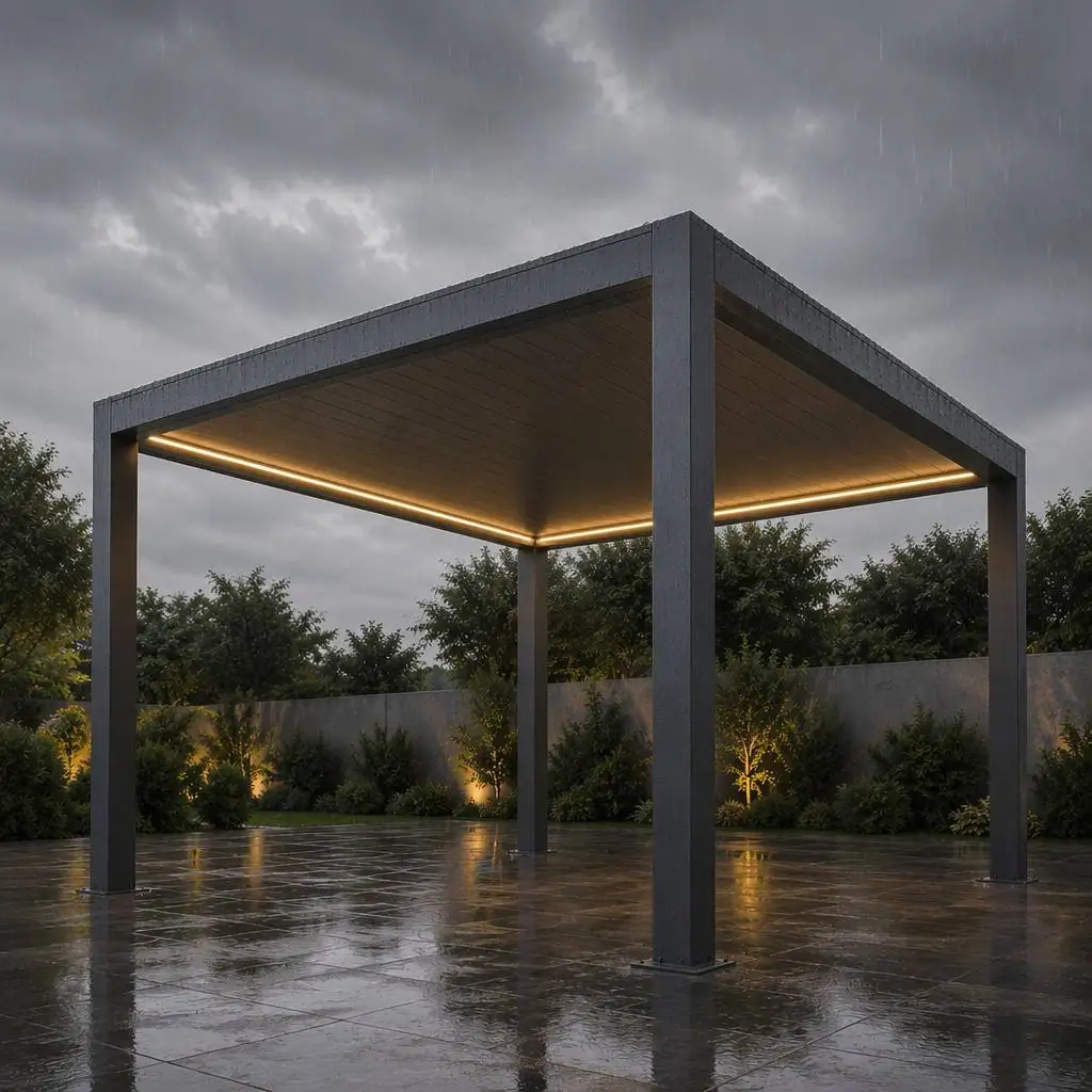 Outdoor Patio Cover 10x10FT Aluminum Slatted Roof Pergola Motorized Rainproof UV Proof Poolside Deck BBQ Sun Shade