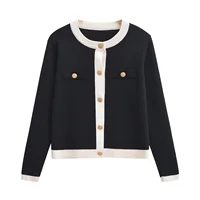 Autumn Women's Wear Gold breasted Long Sleeve Black and White Round Neck Knitted Cardigan Sweater Coat 1822/106 - Image 2