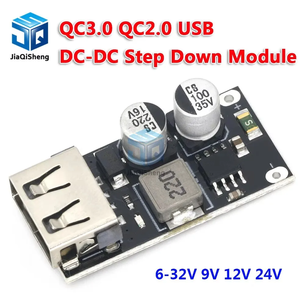 QC3.0 QC2.0 USB DC-DC Buck Converter Charging Step Down Module 6-32V 9V 12V 24V to Fast Quick Charger Circuit Board 3V 5V 12V