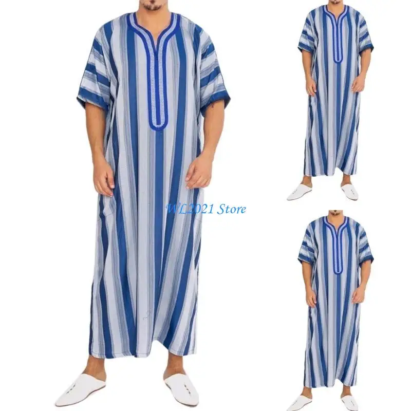 G5GC Muslim Clothing for Men Short Sleeves Robe Kaftan Male Middle East Jubba Thobe
