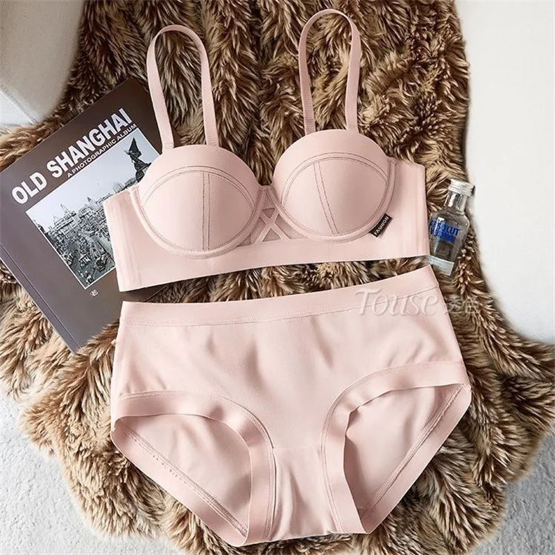 

Women's Panties Mesh Seamless Bras and Panty Sets Push Up Beauty Bralette Mujer Sexy Pink Lingerie Set Underwear Lenceria