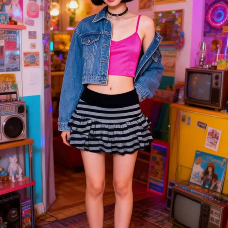 

Streetwear Hip-Hop All-match mode Vintage Y2K Harajuku American retro casual skirt fashion streetwear striped skirt