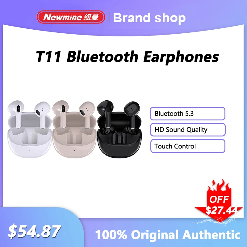 

Newmine T11 TWS Smart Touch Control Wireless Headphone HIFI Stereo Sound Bluetooth 5.3 Earphones Noise Reduction Sports Headset