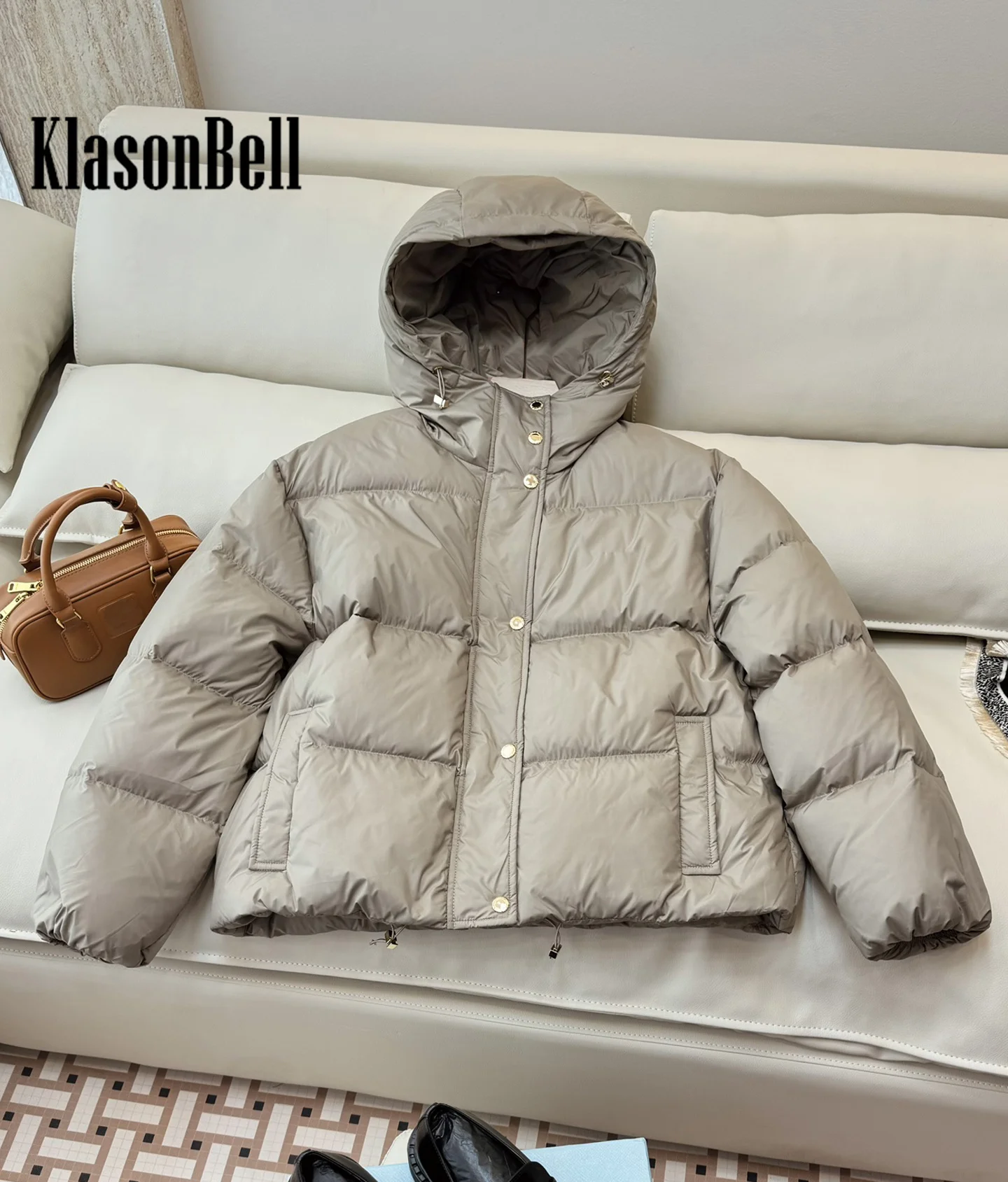 9.5 KlasonBell Women Embroidery Letter Goose Down Bread Jacket Hooded Long Sleeve Thick Keep Warm Fashion Down Outerwear