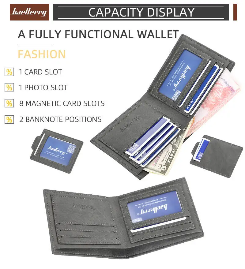 Baellerry Wallet For Men PU Leather Front Pocket Minimalist Money Clip Travel Essentials High-end Business Wallet Multi-card