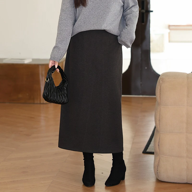 

Plus Size Women's Long Skirt Premium Commuter High Waist Woolen Textured Mid-length Split A-line Fall/Winter 2025