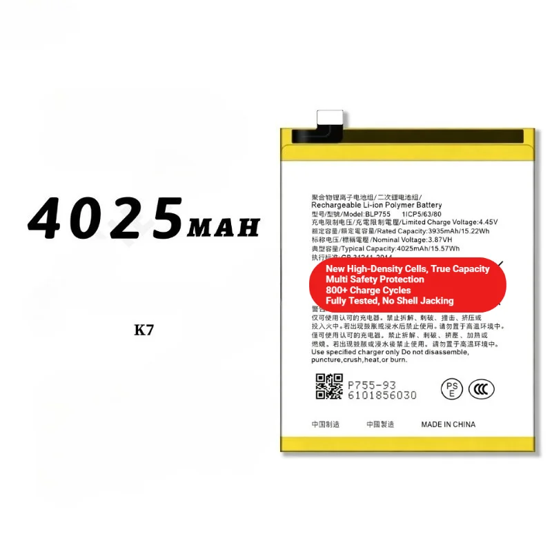 BLP755 for OPPO K7/Reno3 Pro/3 5G Find X2 Lite/X2 Neo Phone Battery 0Cycle High Capacity Battery Replacement Bateria  with Tools