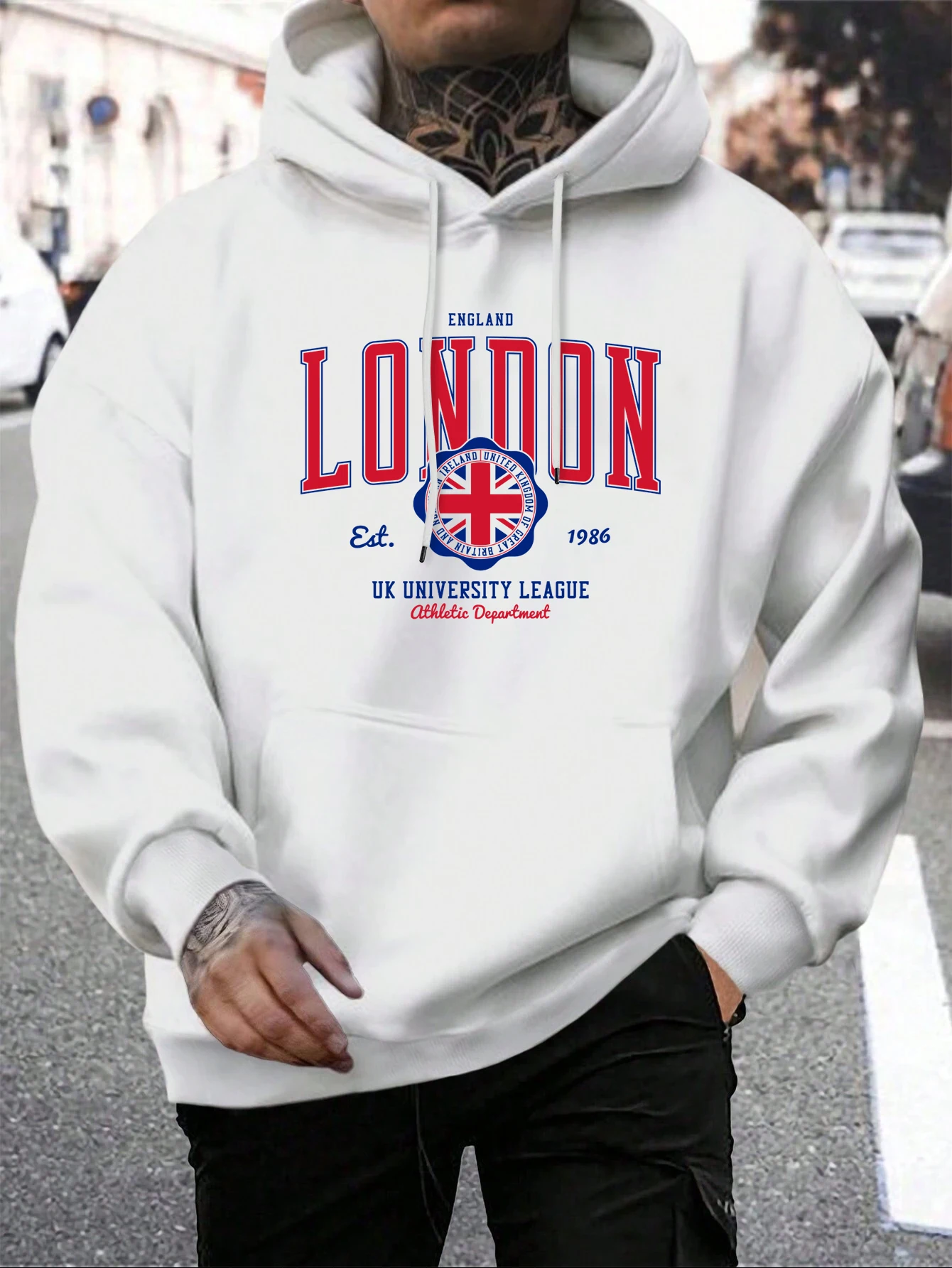 London Uk University League Print Man Hooded Casual Fit Hoodies Korean Big Size Hoodie Men Simple Fur-Liner Sportswear