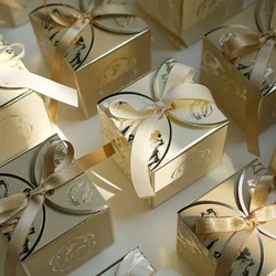10-100pcs/lot French Sugar Box Light Luxury Golden Candy Champagne Color Wedding Candy Box Wedding Accompanying Paper Gift Box