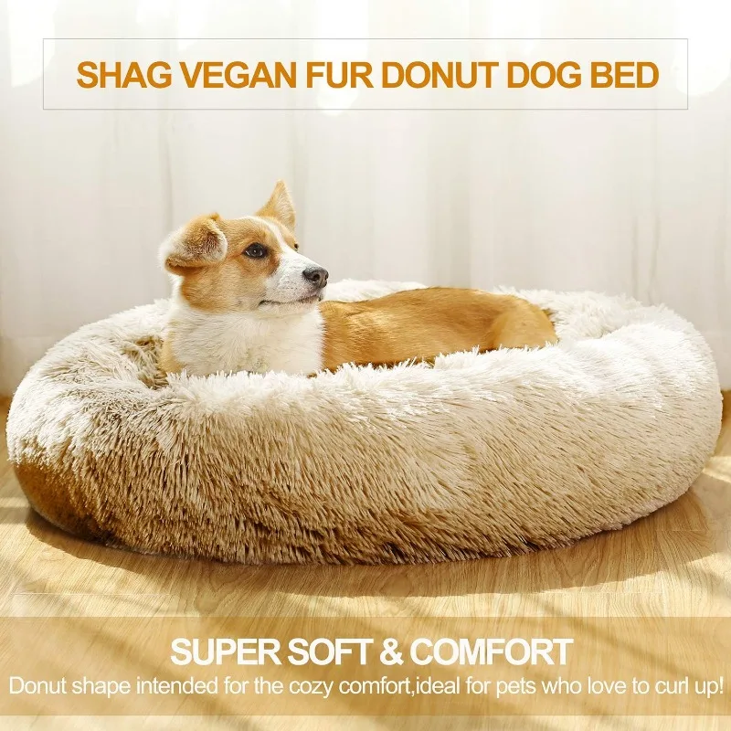 Calming Dog Beds for Medium Large Dogs,Washable Donut Cuddler Pet Bed Cushions,Durable & Cozy Soft with Removable Pad 24 Inch