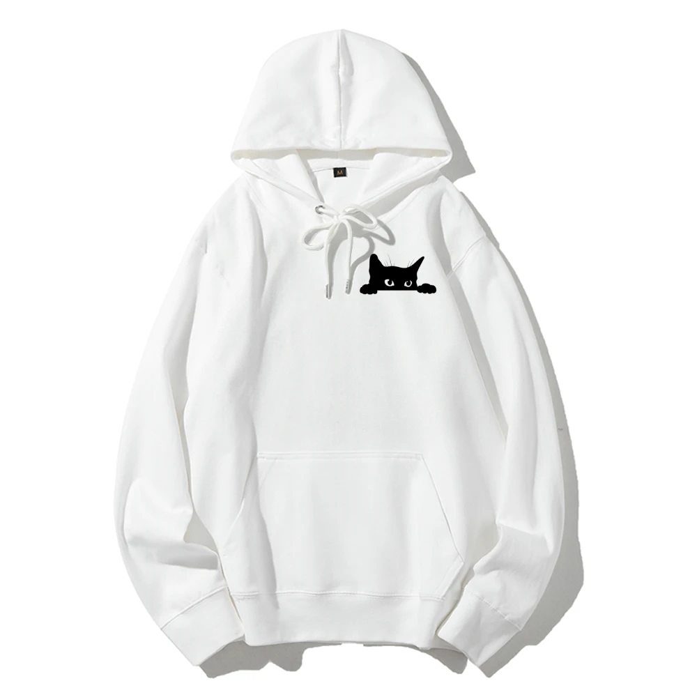 Black Cat Casual Hoodie Sweatshirt Cat Lover Shirt Cute Kitty Owner Women’s Autumn Winter Sweatshirt Pullover Gift For Cat Lover