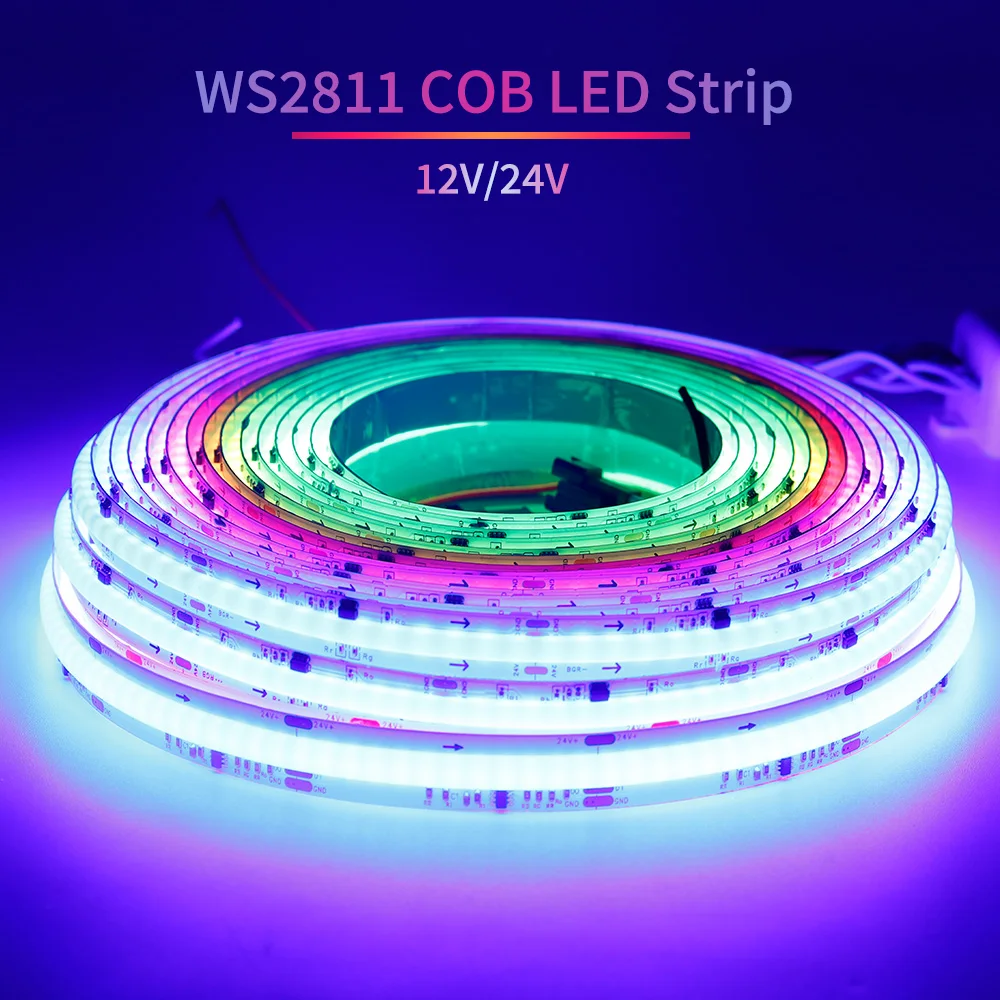 WS2811 COB RGBIC LED pasek świetlny 720 576 360 diod LED/m adresowalny kolor marzeń elastyczny WS2812B taśma wstążkowa RA90 DC12V 24V 10/12mm