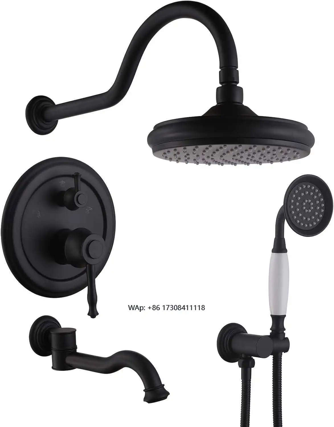 Wall Mounted 3-Function Faucet Set Dual Handle Shower Head Ceramic Valve Shower Systems Handheld Sprayer Bathroom