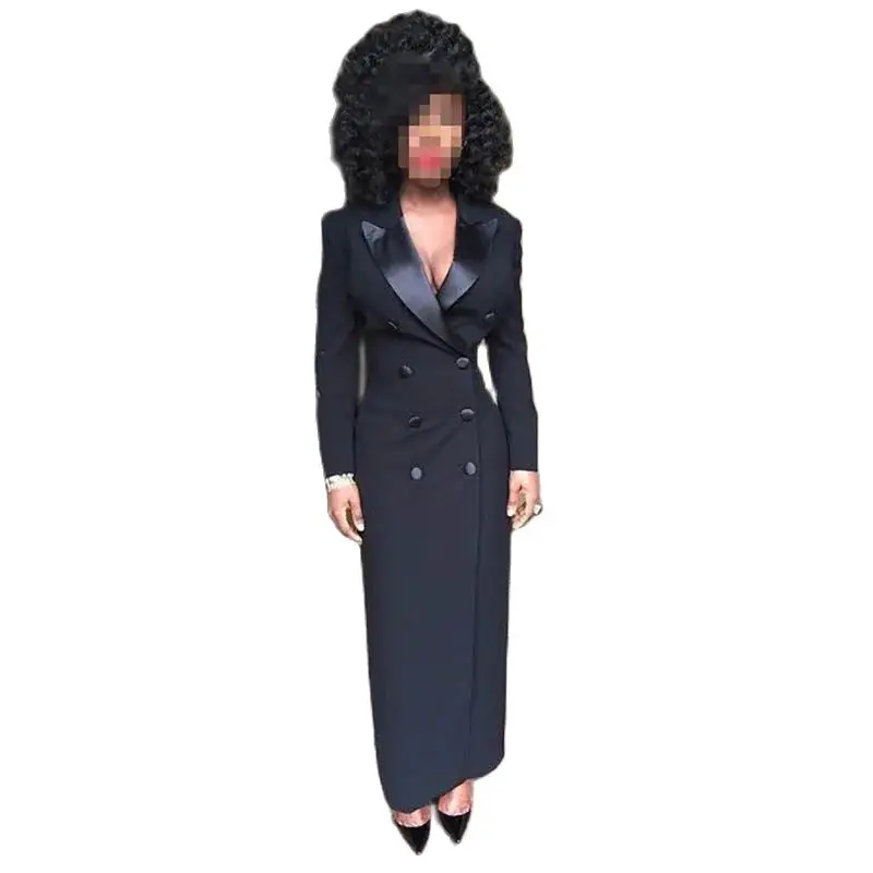 Elegant Black Women Blazer Double Breasted Peak Lapel Long Jacket 1 Piece Formal Occasion Business Casual Outfits Custom Coat