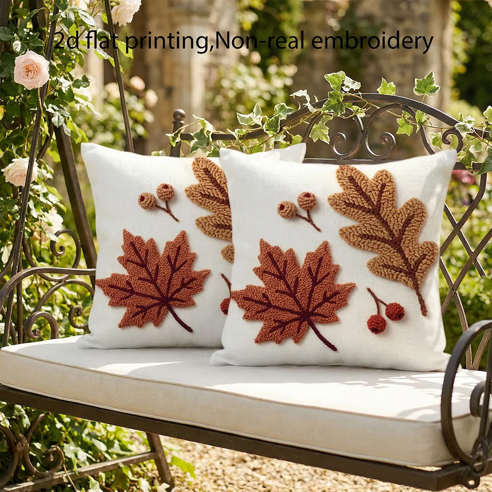 2pcs Fall Harvest Throw Pillow Covers Rustic Maple Oak Leaf Botanical Cushion Cases for Outdoor Patio Garden Porch