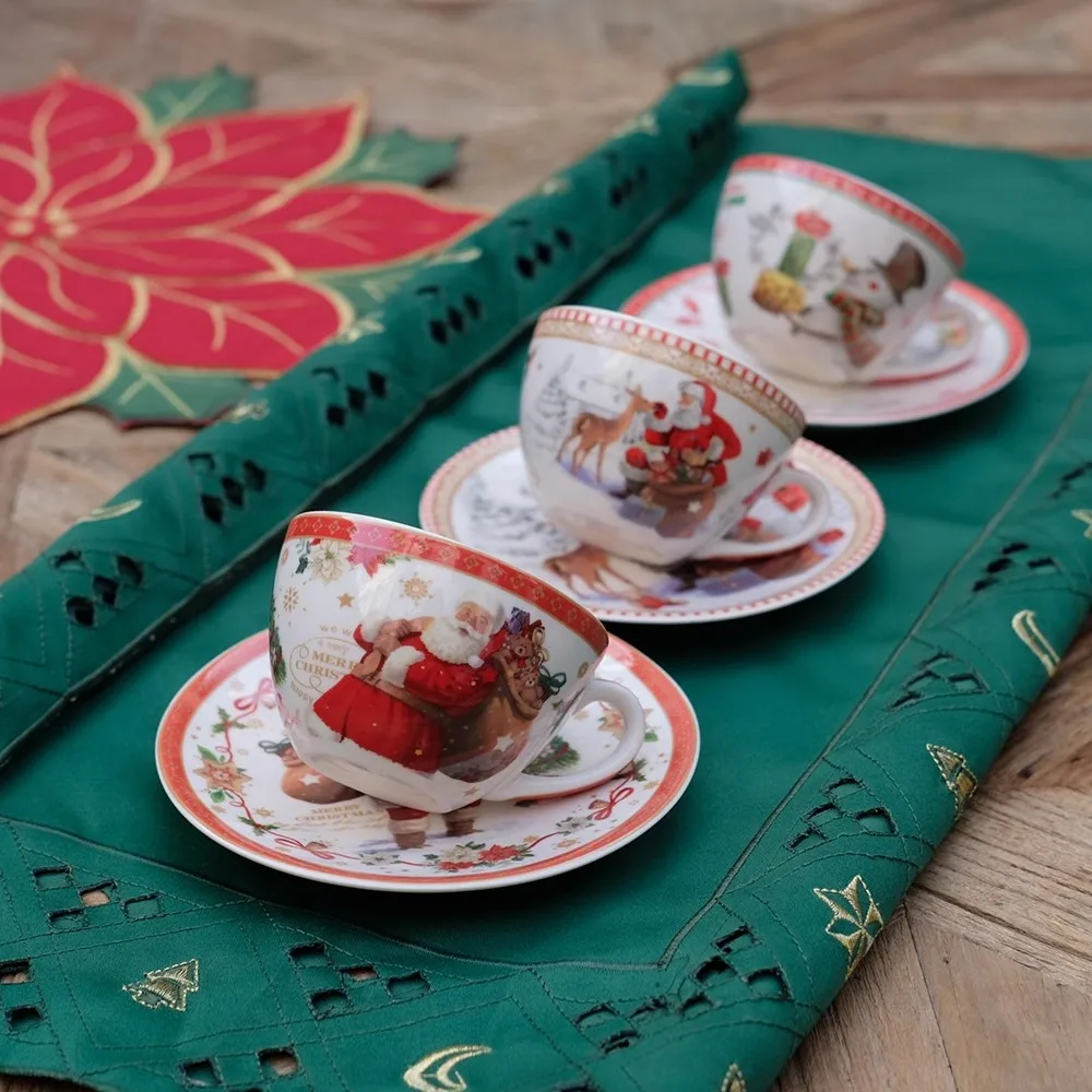 

European singles are booming Christmas festive espresso cups and saucers hot cocoa teacups and saucers holiday teacups